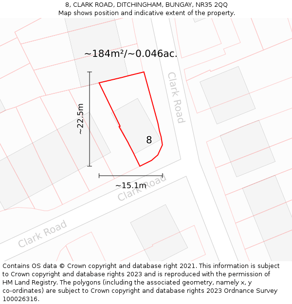 8, CLARK ROAD, DITCHINGHAM, BUNGAY, NR35 2QQ: Plot and title map