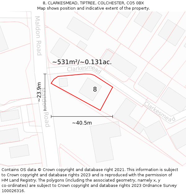 8, CLARKESMEAD, TIPTREE, COLCHESTER, CO5 0BX: Plot and title map
