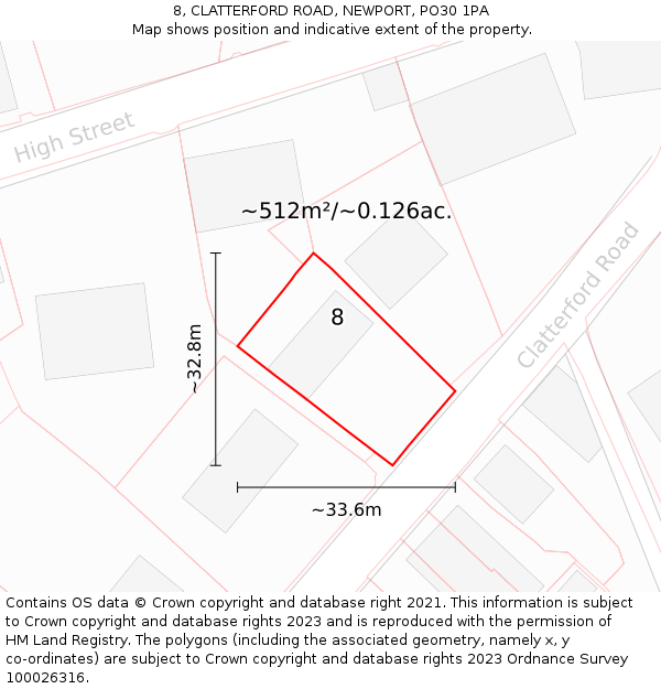 8, CLATTERFORD ROAD, NEWPORT, PO30 1PA: Plot and title map