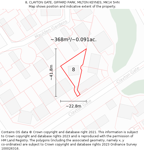 8, CLAYTON GATE, GIFFARD PARK, MILTON KEYNES, MK14 5HN: Plot and title map