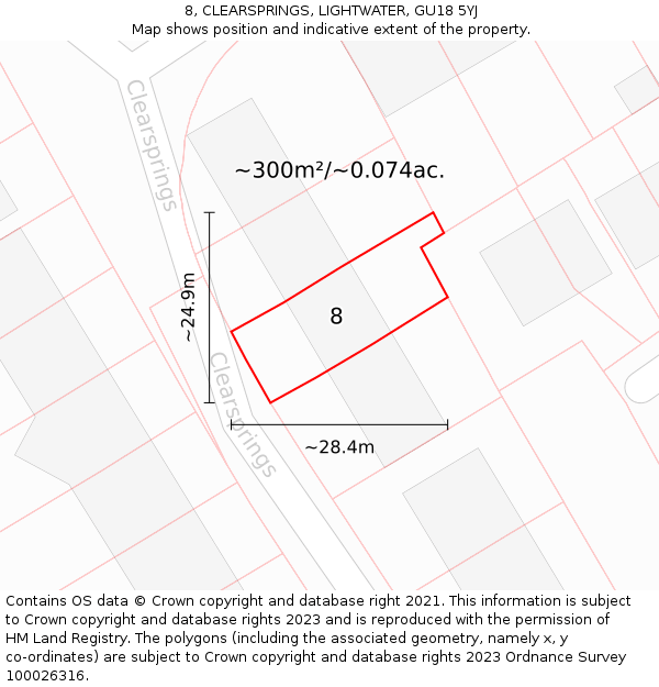 8, CLEARSPRINGS, LIGHTWATER, GU18 5YJ: Plot and title map