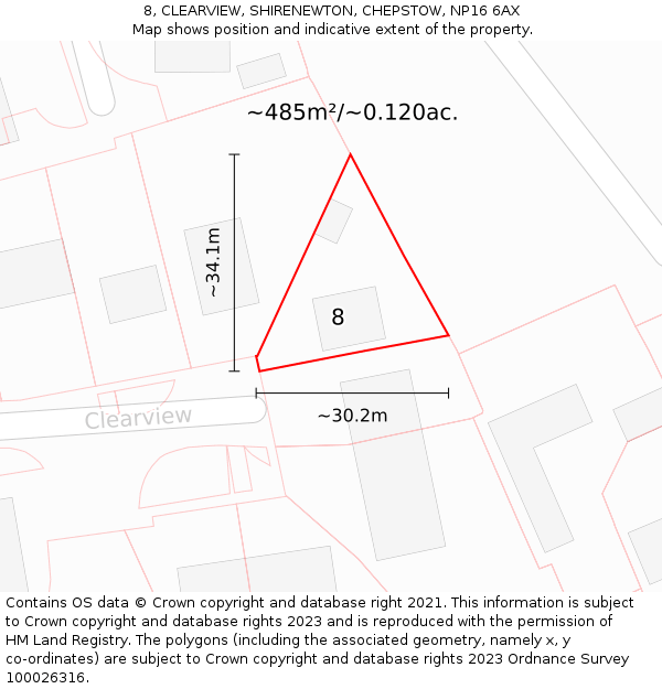 8, CLEARVIEW, SHIRENEWTON, CHEPSTOW, NP16 6AX: Plot and title map