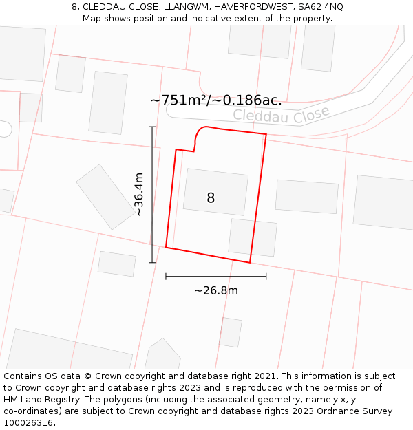 8, CLEDDAU CLOSE, LLANGWM, HAVERFORDWEST, SA62 4NQ: Plot and title map