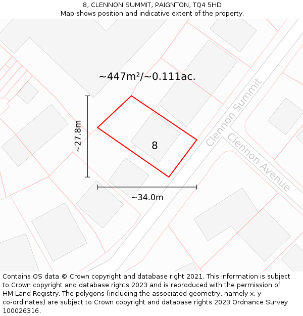 8, CLENNON SUMMIT, PAIGNTON, TQ4 5HD: Plot and title map