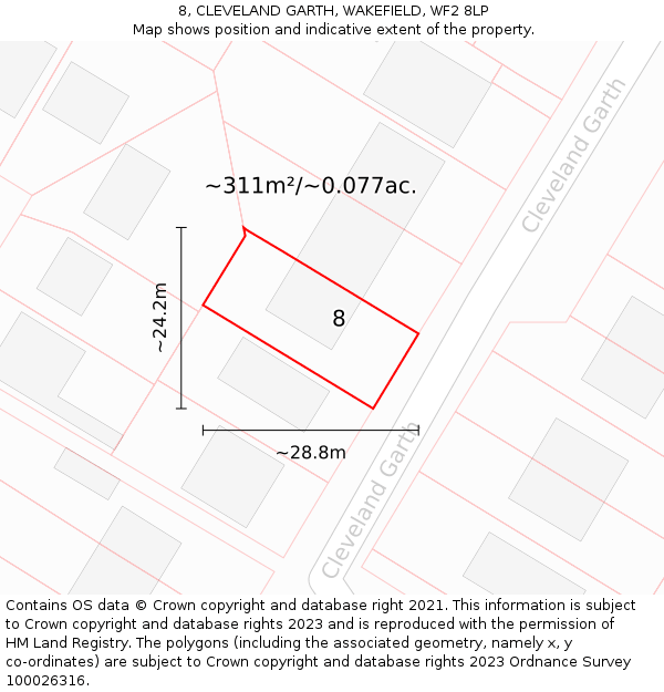 8, CLEVELAND GARTH, WAKEFIELD, WF2 8LP: Plot and title map