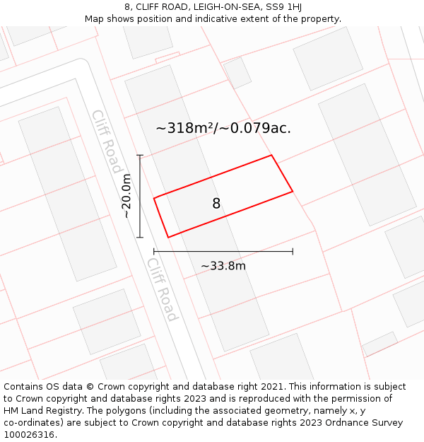 8, CLIFF ROAD, LEIGH-ON-SEA, SS9 1HJ: Plot and title map