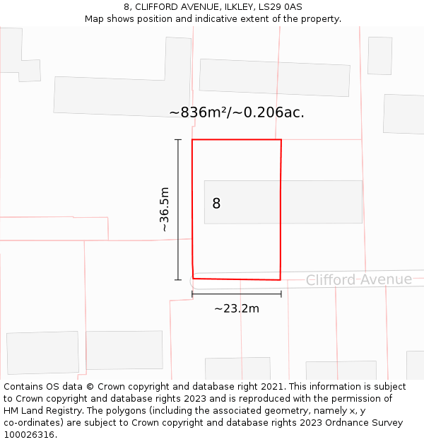 8, CLIFFORD AVENUE, ILKLEY, LS29 0AS: Plot and title map