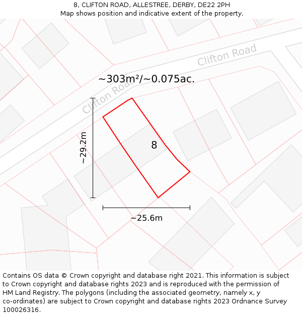 8, CLIFTON ROAD, ALLESTREE, DERBY, DE22 2PH: Plot and title map