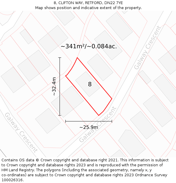 8, CLIFTON WAY, RETFORD, DN22 7YE: Plot and title map