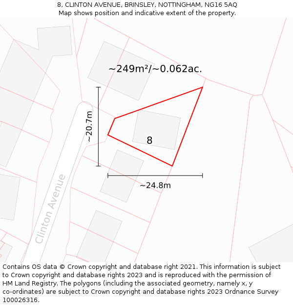 8, CLINTON AVENUE, BRINSLEY, NOTTINGHAM, NG16 5AQ: Plot and title map