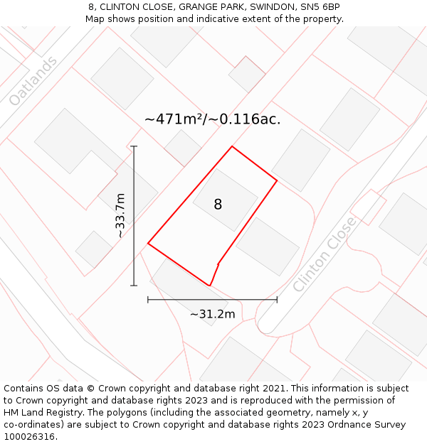 8, CLINTON CLOSE, GRANGE PARK, SWINDON, SN5 6BP: Plot and title map