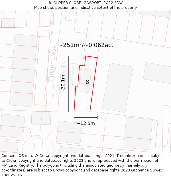 8, CLIPPER CLOSE, GOSPORT, PO12 3DW: Plot and title map