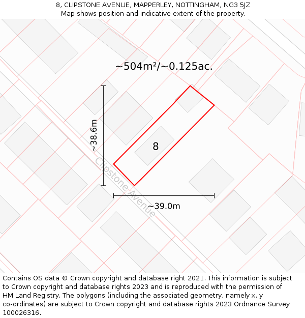 8, CLIPSTONE AVENUE, MAPPERLEY, NOTTINGHAM, NG3 5JZ: Plot and title map