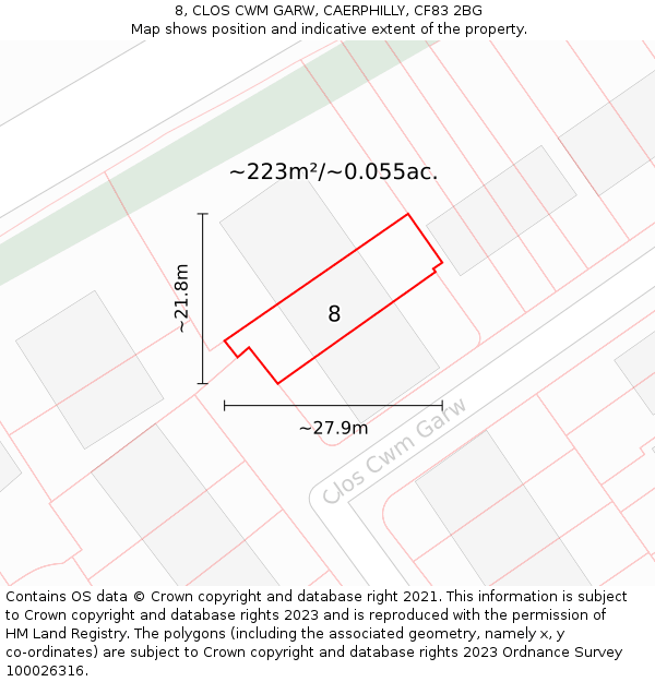 8, CLOS CWM GARW, CAERPHILLY, CF83 2BG: Plot and title map