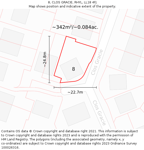 8, CLOS GRACIE, RHYL, LL18 4FJ: Plot and title map