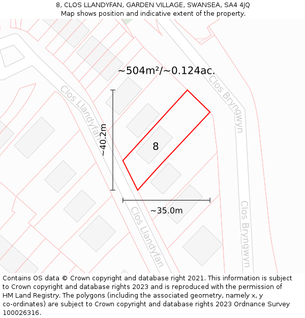 8, CLOS LLANDYFAN, GARDEN VILLAGE, SWANSEA, SA4 4JQ: Plot and title map