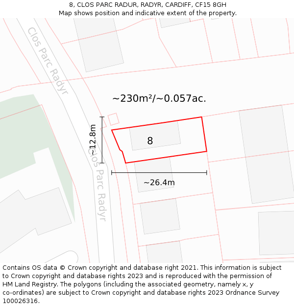 8, CLOS PARC RADUR, RADYR, CARDIFF, CF15 8GH: Plot and title map