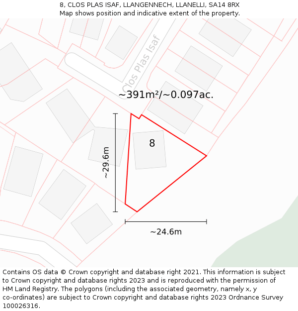 8, CLOS PLAS ISAF, LLANGENNECH, LLANELLI, SA14 8RX: Plot and title map