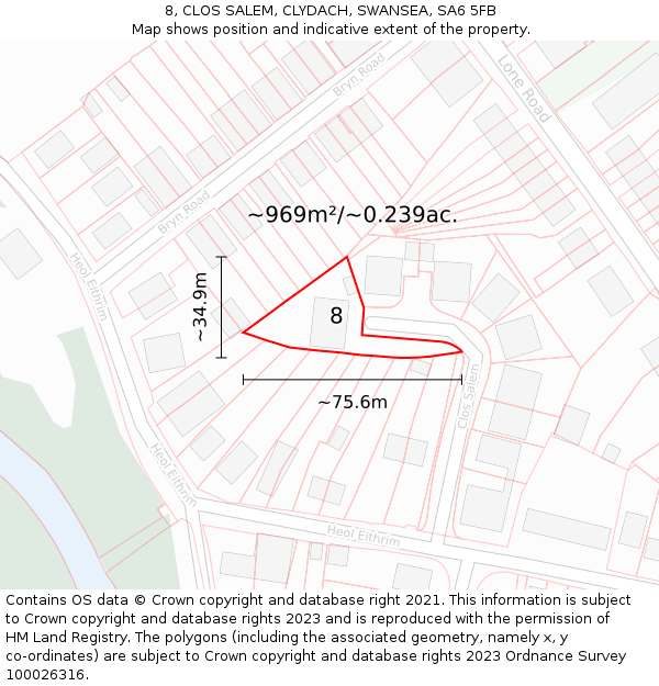8, CLOS SALEM, CLYDACH, SWANSEA, SA6 5FB: Plot and title map