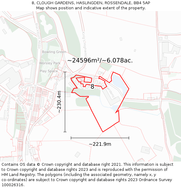 8, CLOUGH GARDENS, HASLINGDEN, ROSSENDALE, BB4 5AP: Plot and title map