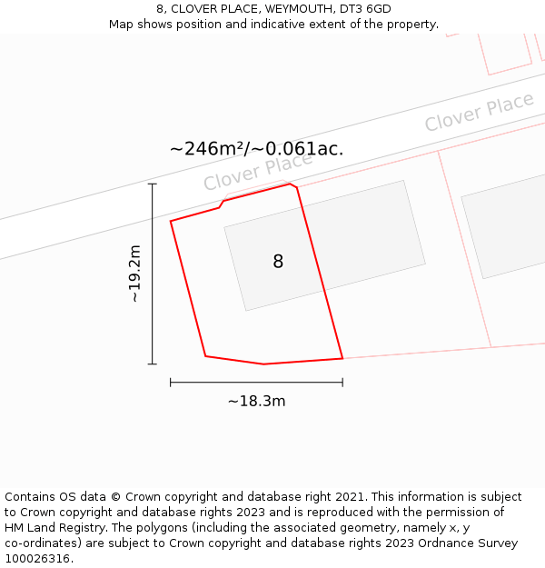 8, CLOVER PLACE, WEYMOUTH, DT3 6GD: Plot and title map