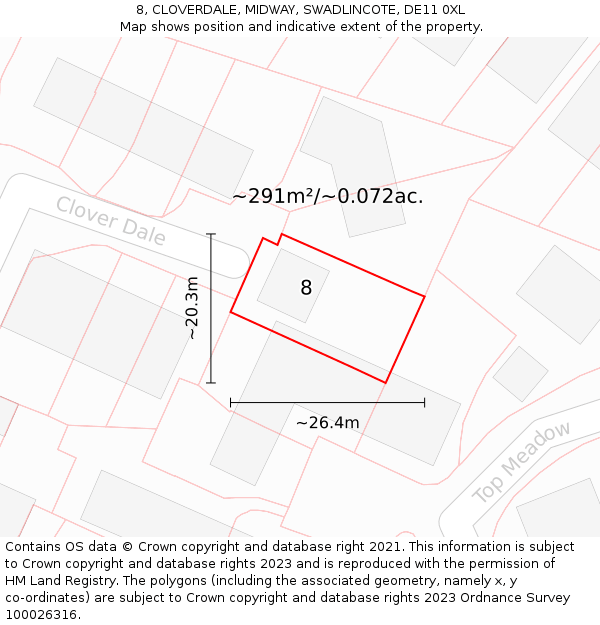 8, CLOVERDALE, MIDWAY, SWADLINCOTE, DE11 0XL: Plot and title map