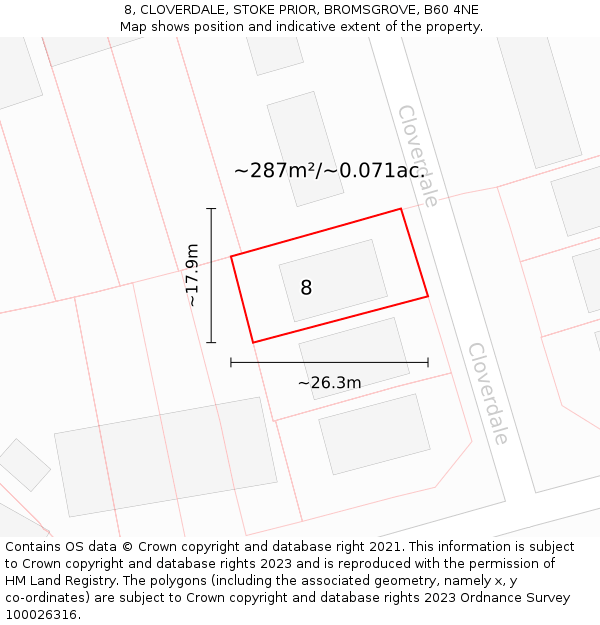 8, CLOVERDALE, STOKE PRIOR, BROMSGROVE, B60 4NE: Plot and title map