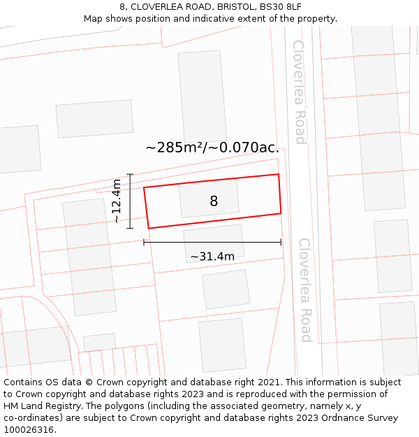 8, CLOVERLEA ROAD, BRISTOL, BS30 8LF: Plot and title map