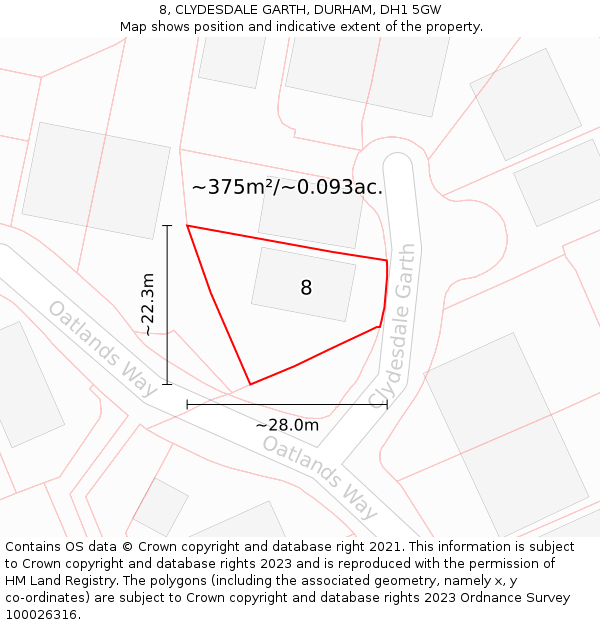 8, CLYDESDALE GARTH, DURHAM, DH1 5GW: Plot and title map