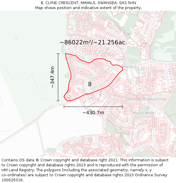 8, CLYNE CRESCENT, MAYALS, SWANSEA, SA3 5HN: Plot and title map