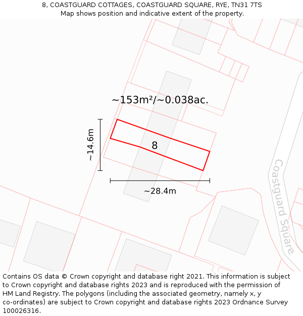 8, COASTGUARD COTTAGES, COASTGUARD SQUARE, RYE, TN31 7TS: Plot and title map