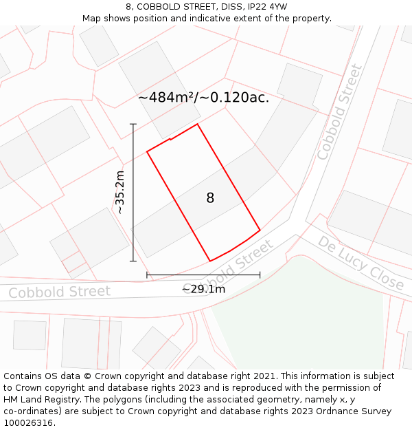 8, COBBOLD STREET, DISS, IP22 4YW: Plot and title map