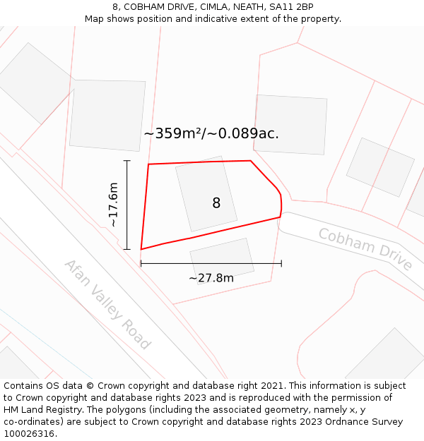 8, COBHAM DRIVE, CIMLA, NEATH, SA11 2BP: Plot and title map