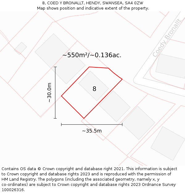 8, COED Y BRONALLT, HENDY, SWANSEA, SA4 0ZW: Plot and title map