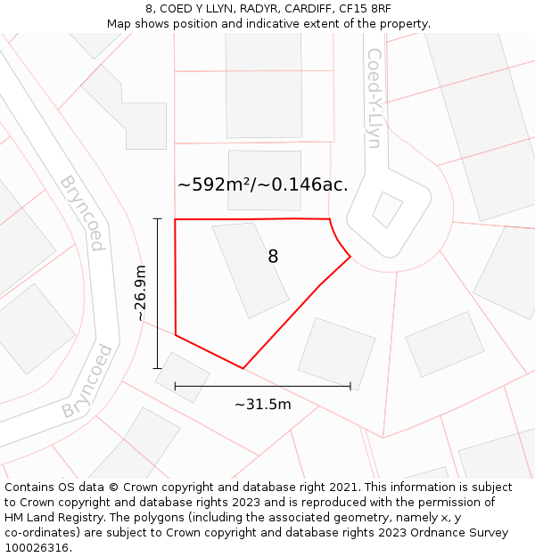 8, COED Y LLYN, RADYR, CARDIFF, CF15 8RF: Plot and title map