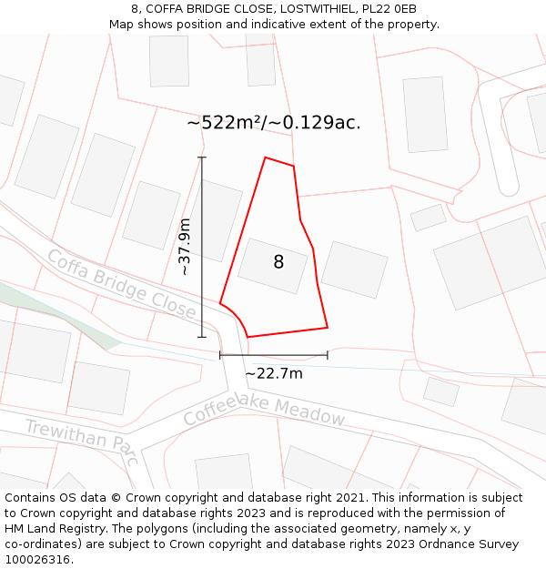 8, COFFA BRIDGE CLOSE, LOSTWITHIEL, PL22 0EB: Plot and title map