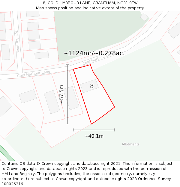 8, COLD HARBOUR LANE, GRANTHAM, NG31 9EW: Plot and title map