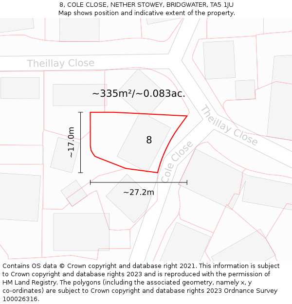 8, COLE CLOSE, NETHER STOWEY, BRIDGWATER, TA5 1JU: Plot and title map