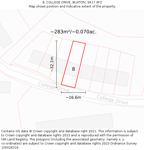 8, COLLEGE DRIVE, BUXTON, SK17 9FZ: Plot and title map