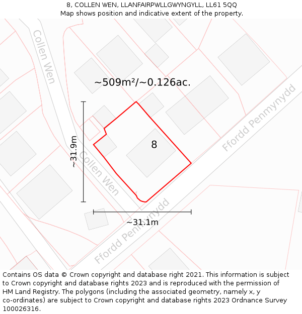 8, COLLEN WEN, LLANFAIRPWLLGWYNGYLL, LL61 5QQ: Plot and title map