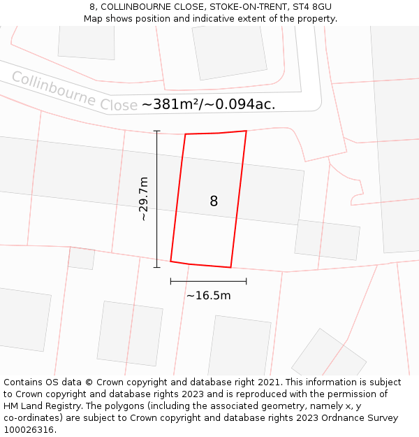 8, COLLINBOURNE CLOSE, STOKE-ON-TRENT, ST4 8GU: Plot and title map