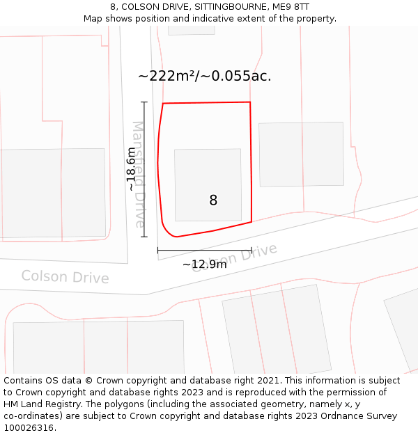 8, COLSON DRIVE, SITTINGBOURNE, ME9 8TT: Plot and title map