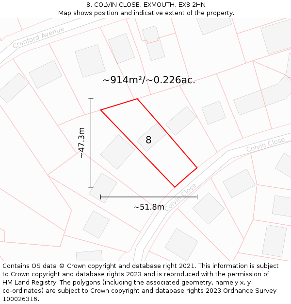 8, COLVIN CLOSE, EXMOUTH, EX8 2HN: Plot and title map