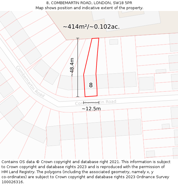 8, COMBEMARTIN ROAD, LONDON, SW18 5PR: Plot and title map