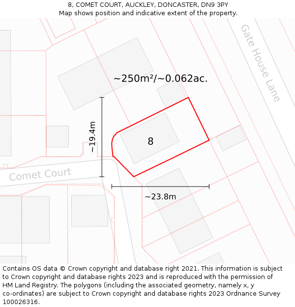 8, COMET COURT, AUCKLEY, DONCASTER, DN9 3PY: Plot and title map