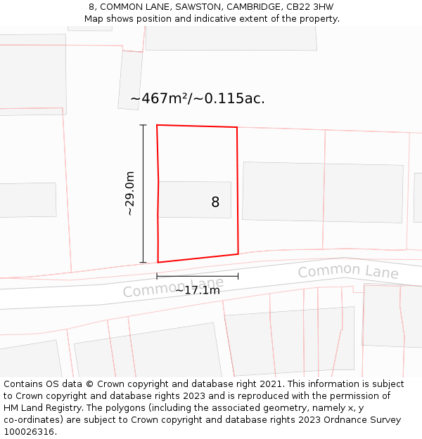 8, COMMON LANE, SAWSTON, CAMBRIDGE, CB22 3HW: Plot and title map