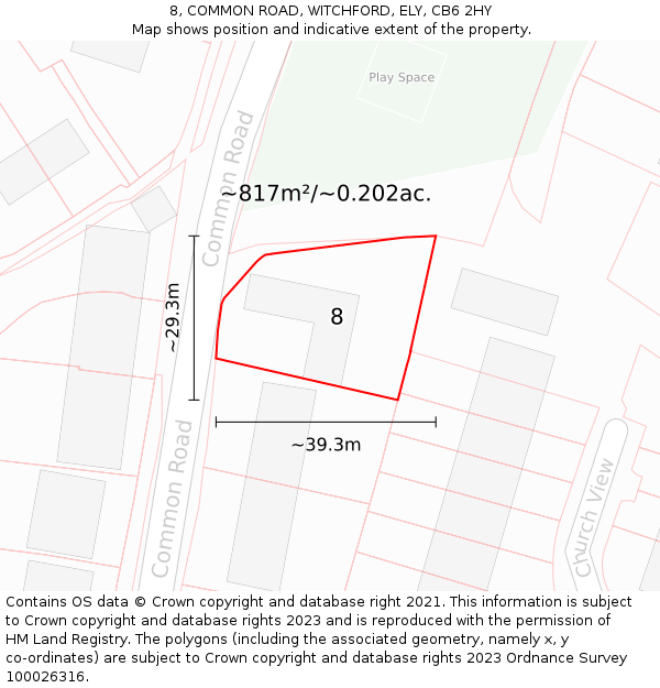 8, COMMON ROAD, WITCHFORD, ELY, CB6 2HY: Plot and title map