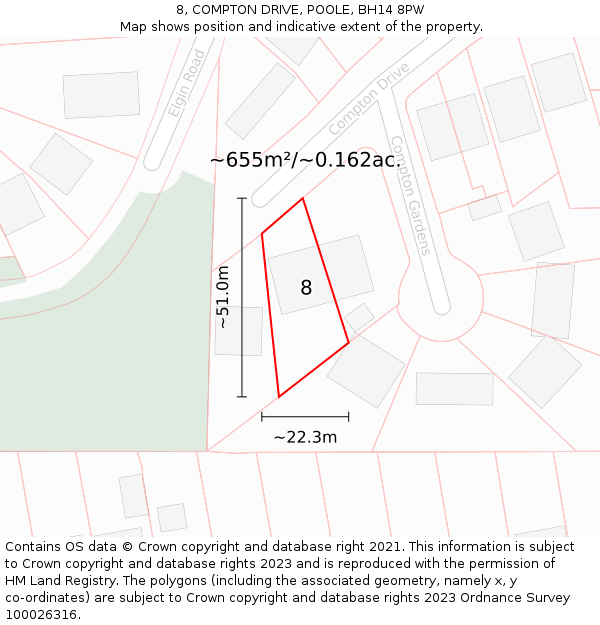 8, COMPTON DRIVE, POOLE, BH14 8PW: Plot and title map