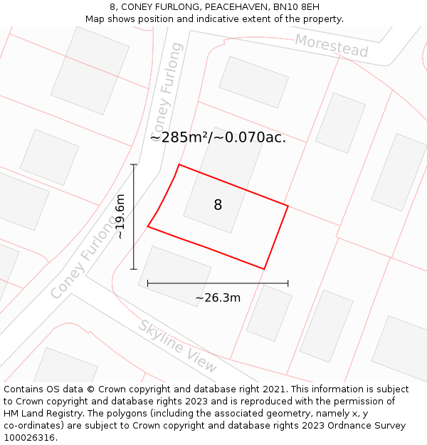 8, CONEY FURLONG, PEACEHAVEN, BN10 8EH: Plot and title map