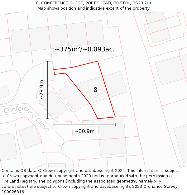 8, CONFERENCE CLOSE, PORTISHEAD, BRISTOL, BS20 7LX: Plot and title map